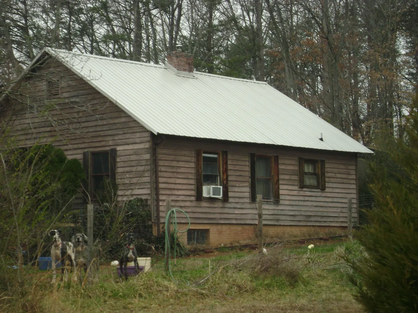 White metal roof on an old wood sided farmhouse, from a Asphalt Shingle Roof Repair job in State Farm